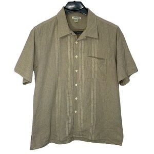 Indigenous Vintage Size XL tan & white button up camp bowling short sleeve shirt